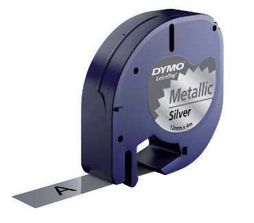 Labeltape Dymo LetraTag metallic 12mm zwart op zilver