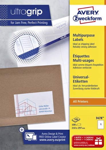 Etiket Avery Zweckform 3478 210x297mm A4 wit 100stuks