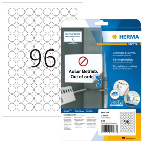 Etiket Herma 4386 Rond 20Mm Verwijderbaar Wit 2400Stuks herma kopen in de aanbieding