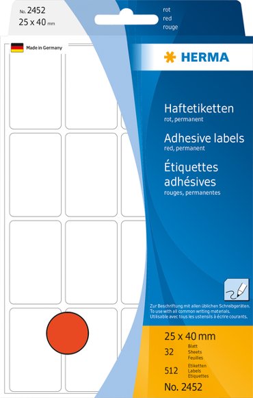 Etiket HERMA 2452 25x40mm rood 512 stuks