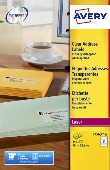 Etiket Avery L7563-25 99.1x38.1mm transparant mat 350 etiketten
