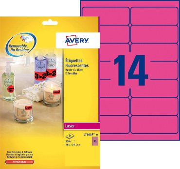 Etiket Avery L7363P-25 99.1x38.1mm neon roze 340 etiketten