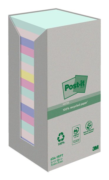 Memoblok 3M Post-it 654 76x76mm recycled rainbow pastel