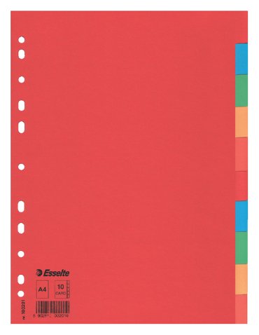 Tabbladen Esselte Economy A4 10-delig karton 11-rings assorti
