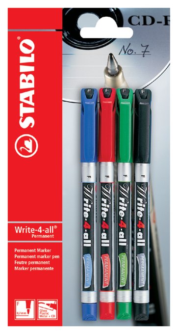 Viltstift STABILO Write-4-All 156 permanent fijn blister à 4 kleuren