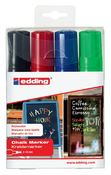 Krijtstift edding 4090 window schuin 4-15mm assorti etui à 4 stuks