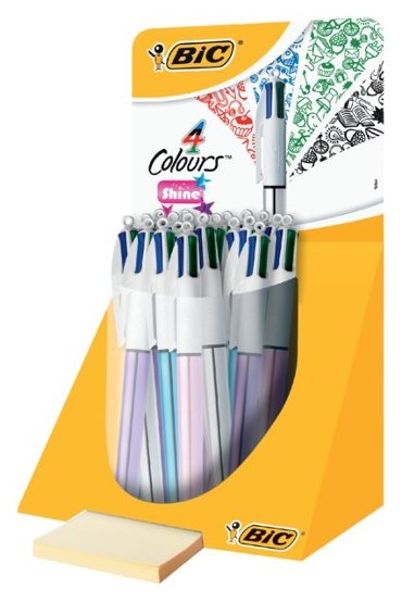 Balpen Bic 4kleuren shine medium zilver/paars/roze/blauw