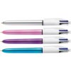 Balpen Bic 4kleuren shine medium zilver/paars/roze/blauw