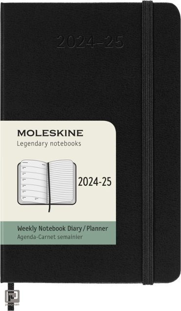 Moleskine 18 maanden agenda 2024-2025, 1 week per pagina met notitieblad, pocket, hardcover, zwart