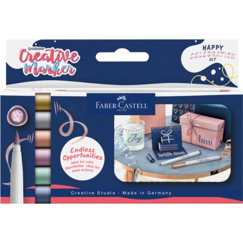Faber-Castell Faber castell marker creatief goldfaber brushpunt b - happy celebration, 6 stuks